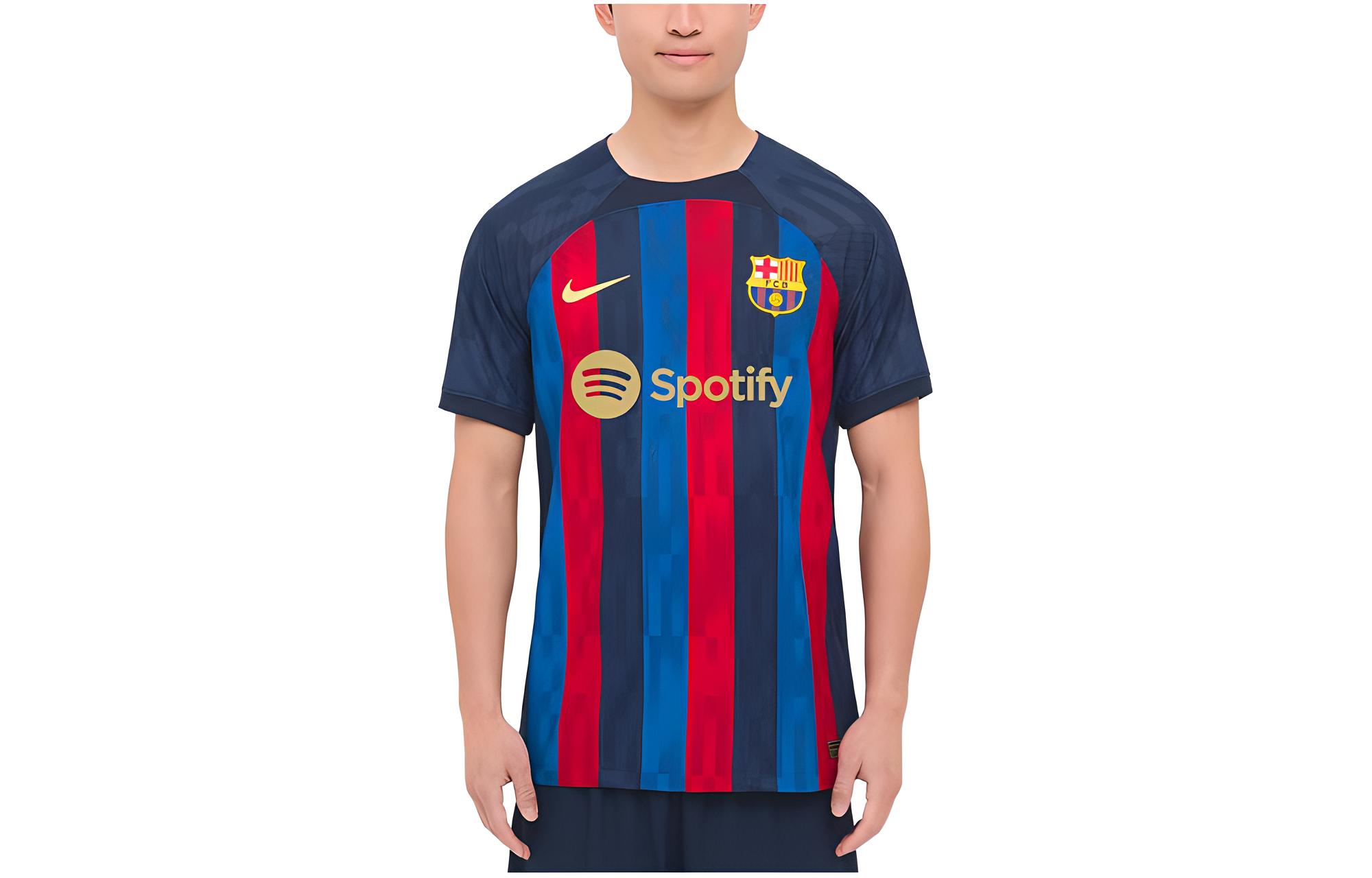 Nike Barcelona 22/23 Home Player Jersey Deep Blue Multi-Color Striped Mens Shirt DJ7643-452