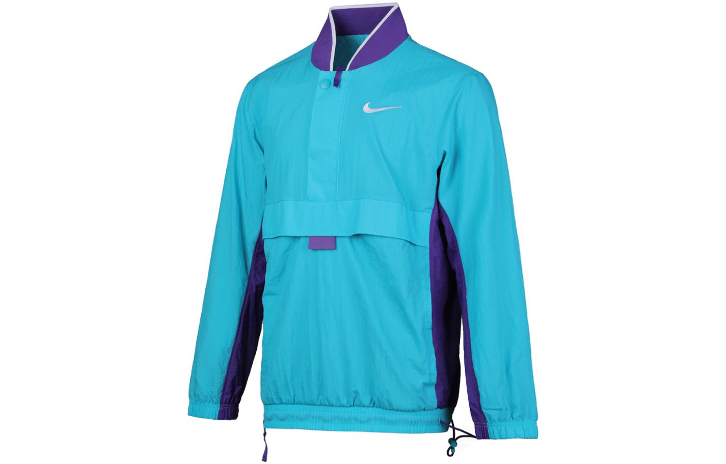Shop Nike Baseball Collar Logo Print Full-Zip Jacket - Blue AJ3919-415