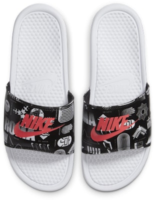 Nike Benassi JDI Print White Black Slippers 'White Black' 631261-107 Lookbook Nike Benassi JDI Print White Black Slippers 'White Black' 631261-107