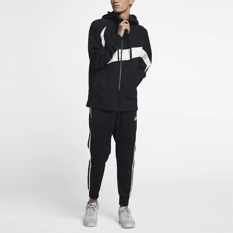 Shop Nike Big Swoosh Hoodie Jaket Hitam dengan Resleting AR3085-010