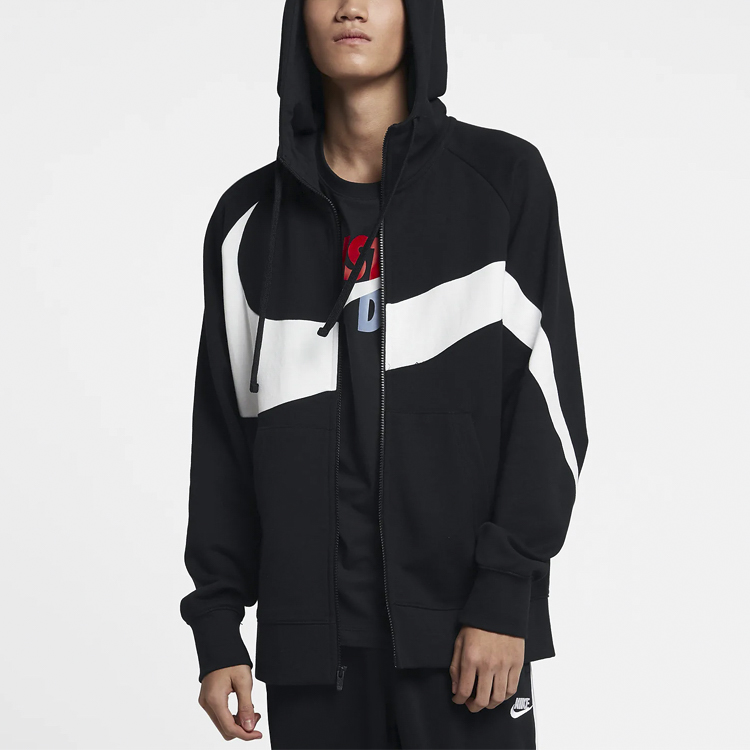 Purchase Nike Big Swoosh Hoodie Jaket Hitam dengan Resleting AR3085-010