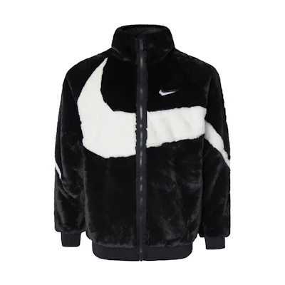 Nike Big Swoosh Faux Fur Zip-Up Jacket Black Mens. FB7664-010