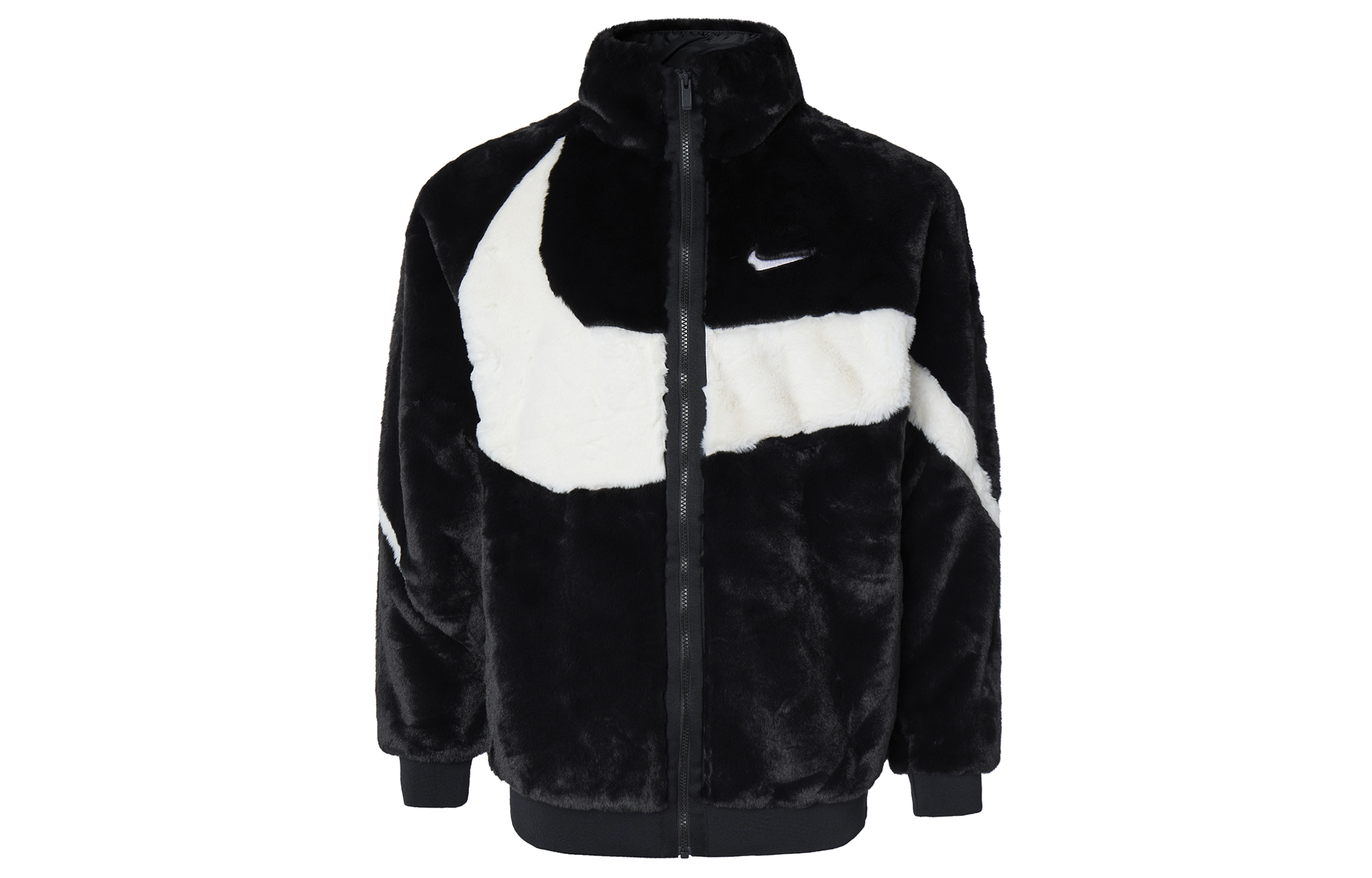 Order Nike Big Swoosh Faux Fur Zip-Up Jaket Hitam Lelaki. FB7664-010