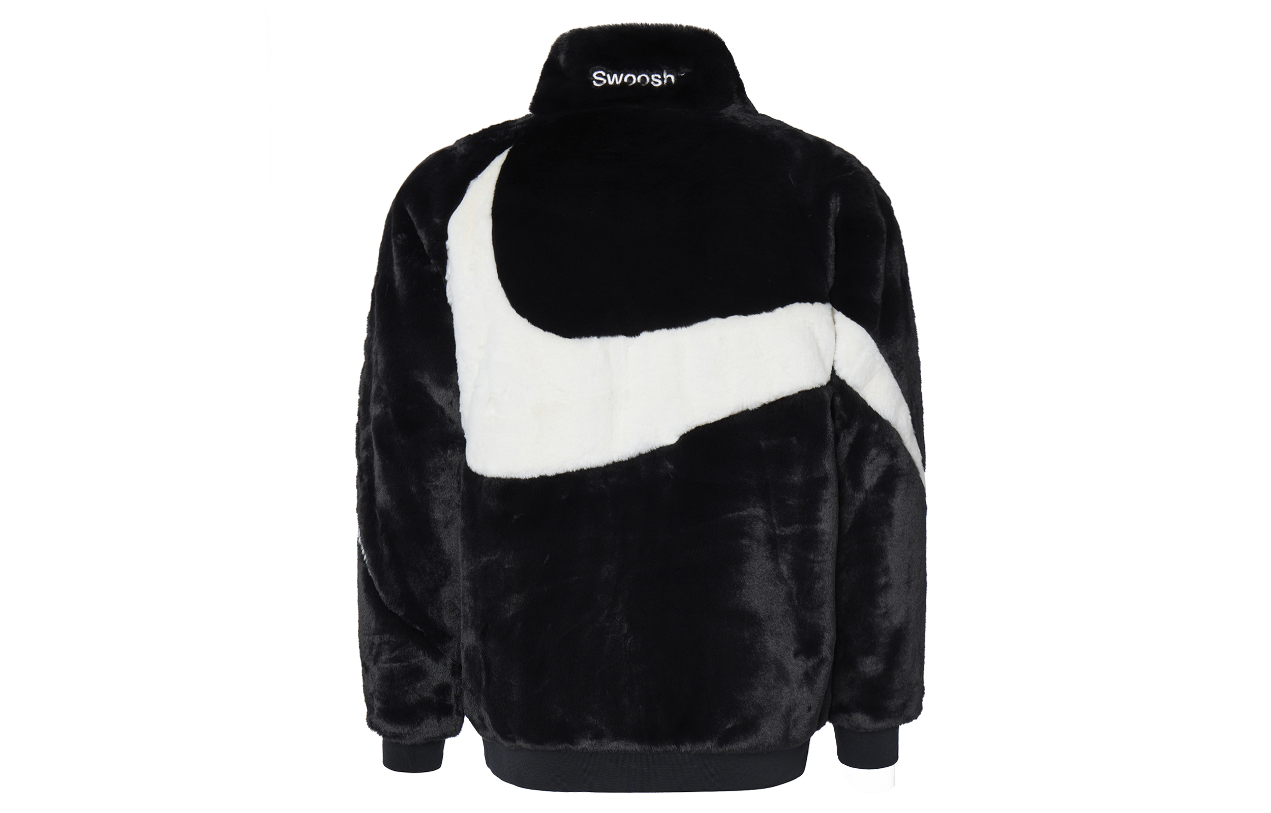 Lookbook Nike Big Swoosh Faux Fur Zip-Up Jaket Hitam Lelaki. FB7664-010