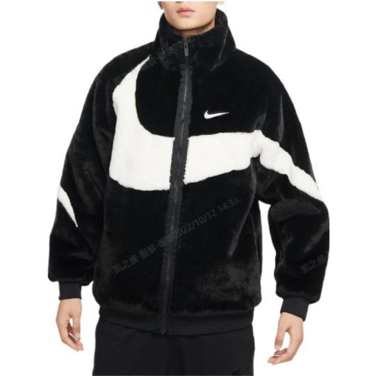 Shop Nike Big Swoosh Faux Fur Zip-Up Jaket Hitam Lelaki. FB7664-010