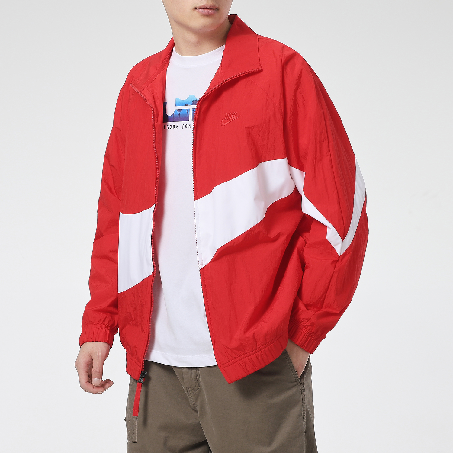 Purchase Jaket Nike Big Swoosh Retro Sportswear Full-Zip Merah Pria Musim Semi AR3133-658