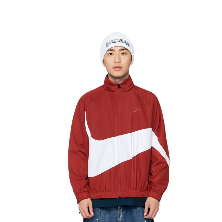 Sizing Jaket Nike Big Swoosh Retro Sportswear Full-Zip Merah Pria Musim Semi AR3133-658