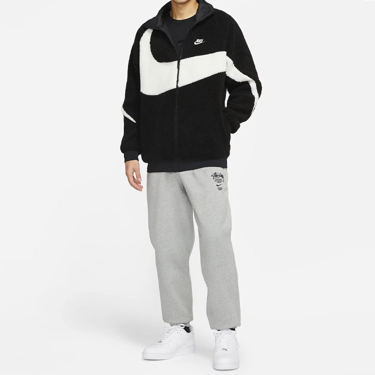 Shop Nike Big Swoosh Sherpa Fleece Jacket Black White DH2474-011