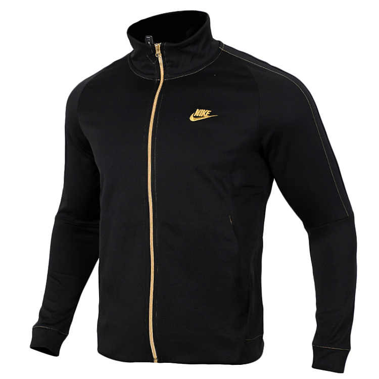 Nike Black and Gold Logo Print Long-Sleeve Jacket BQ2566-011