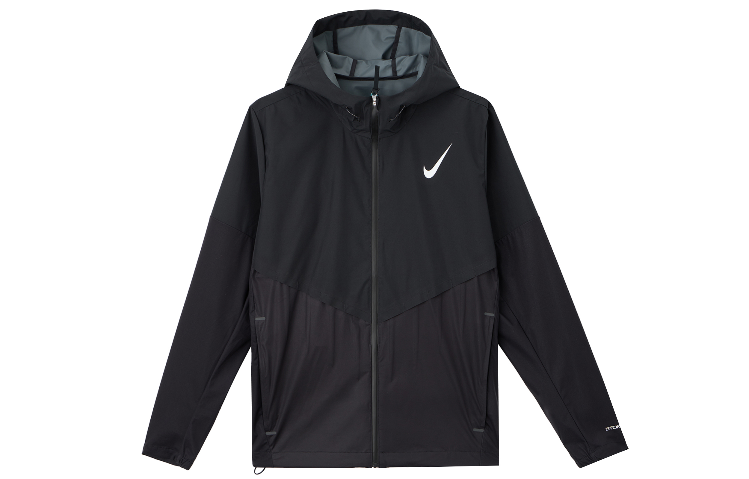 Nike Black Hooded Logo Print Zip-Up Breathable Running Jacket FZ9040-010