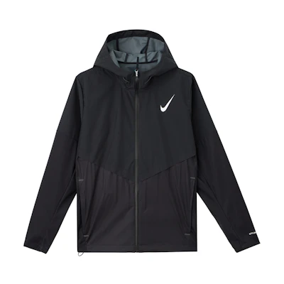 Nike Black Hooded Logo Print Zip-Up Breathable Running Jacket FZ9040-010