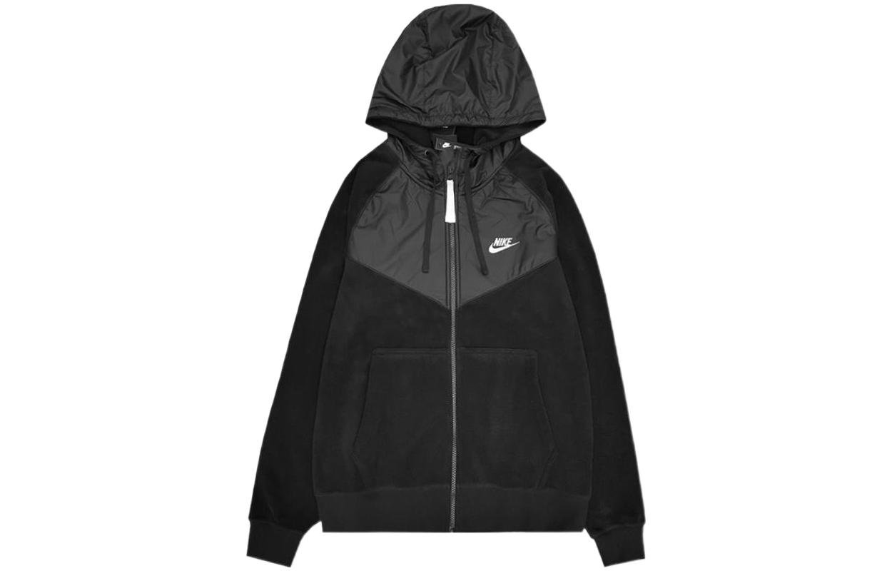 Nike Black Hoodie Jacket with Logo Embroidery and Kangaroo Pocket CJ4542-010
