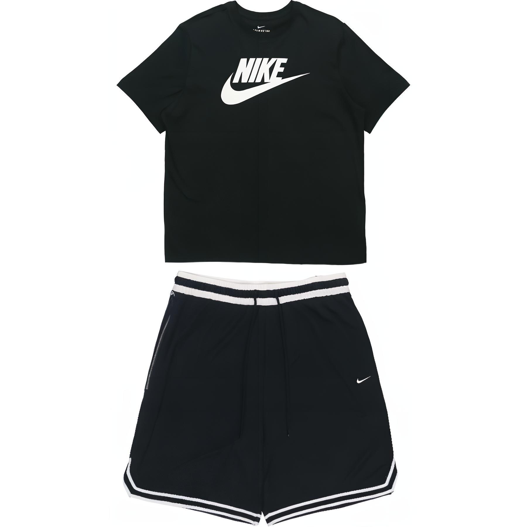 Nike Black Quick-Dry T-Shirt & Mid-Waist Shorts Sports Set AR5005-010+DH7161-010