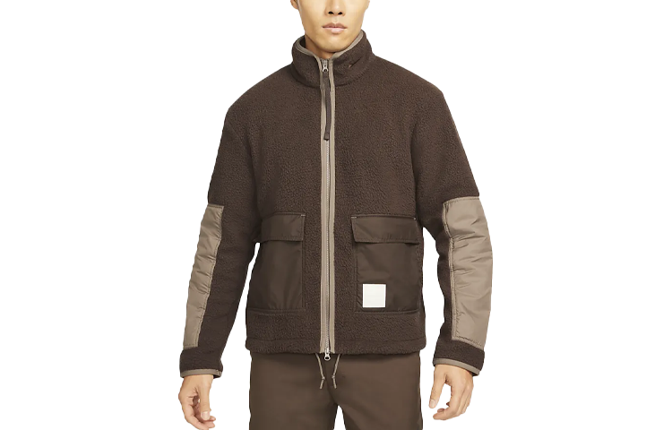 Nike Brown Suede Color-Block Mock Neck Jacket DO3435-220