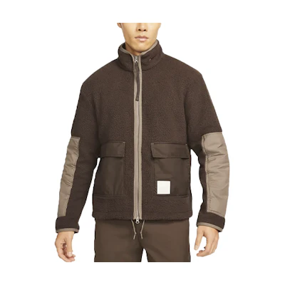 Nike Brown Suede Color-Block Mock Neck Jacket DO3435-220