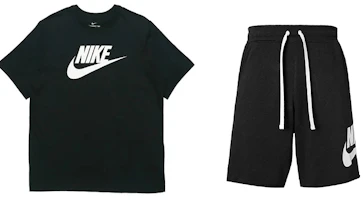 Nike Classic Logo Print Tee & Drawstring Shorts Set Unisex Black Retro Style DX0503-010+AR5005-010 Nike Classic Logo Print Tee & Drawstring Shorts Set Unisex Black Retro Style DX0503-010+AR5005-010
