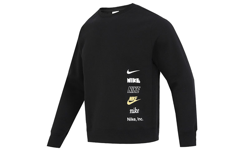 Nike Club+ BB Crew Black Fleece Logo Sweatshirt Round-Neck Casual Pullover DX0782-010