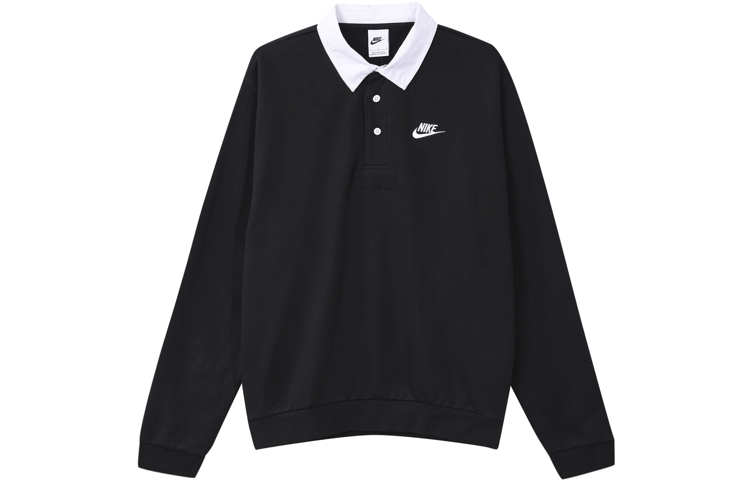 Nike Club Fleece Colorblock Polo Shirt Black College Style Long Sleeve DX0538-010