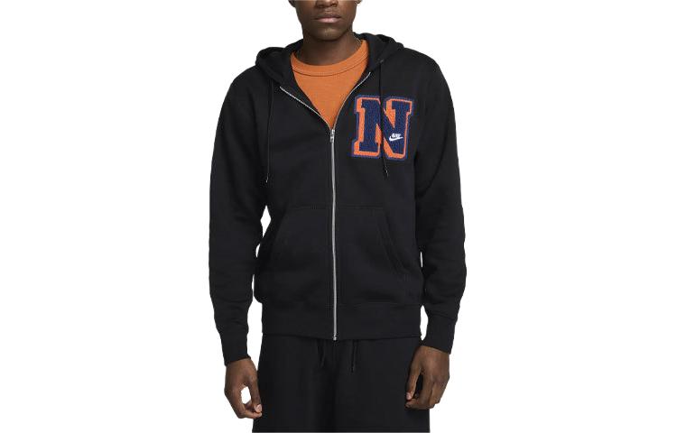 Nike Club Fleece Full-Zip Hoodie Black with Embroidered Logo Design FV4794-010