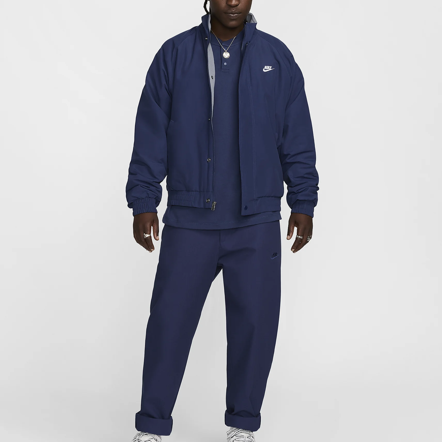 Shop Nike Club Fleece Futura Zip Jaket Midnight Navy/Putih FZ0656-410