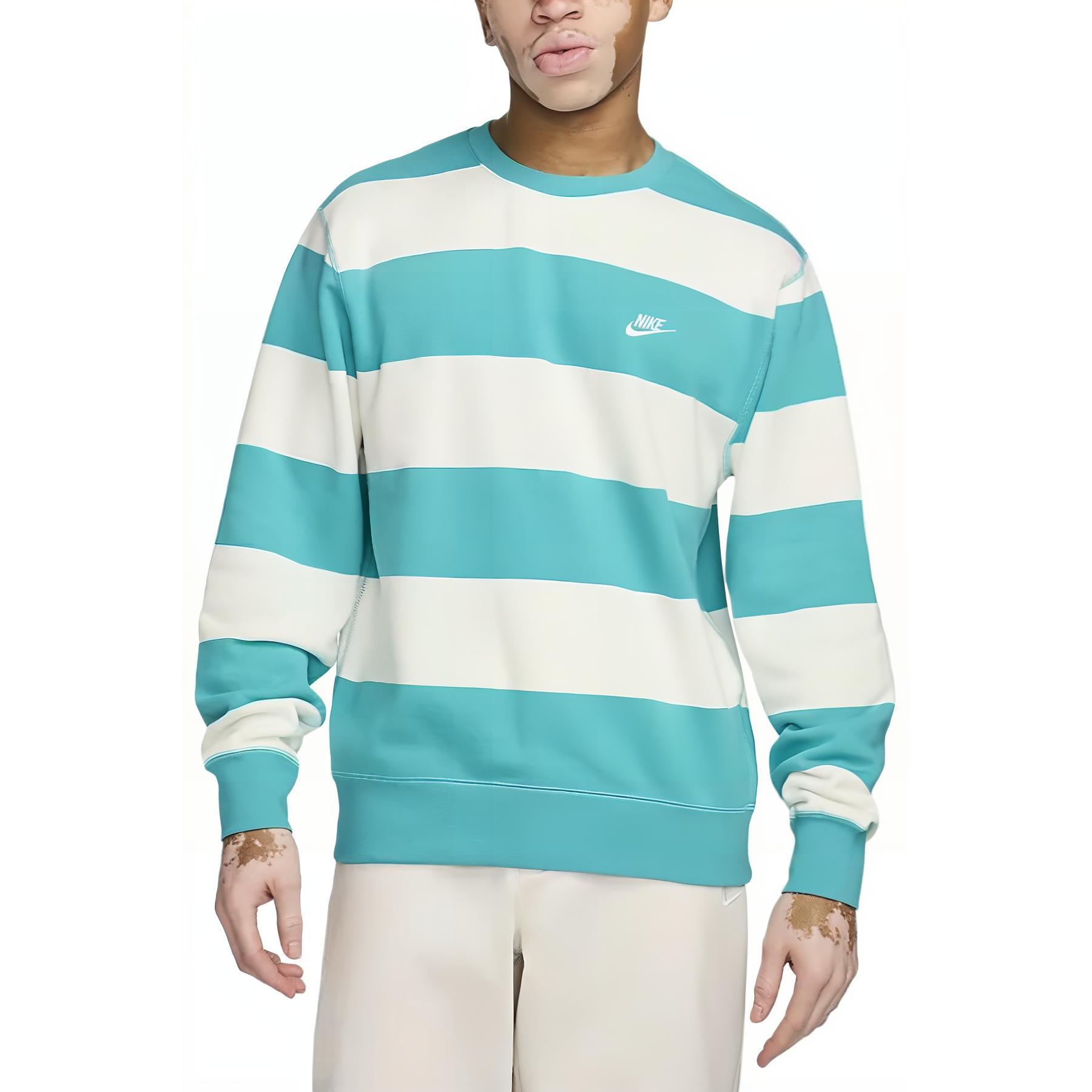 Nike Club Fleece Striped Crewneck Pullover Sweatshirt Cactus Green FN3107-345