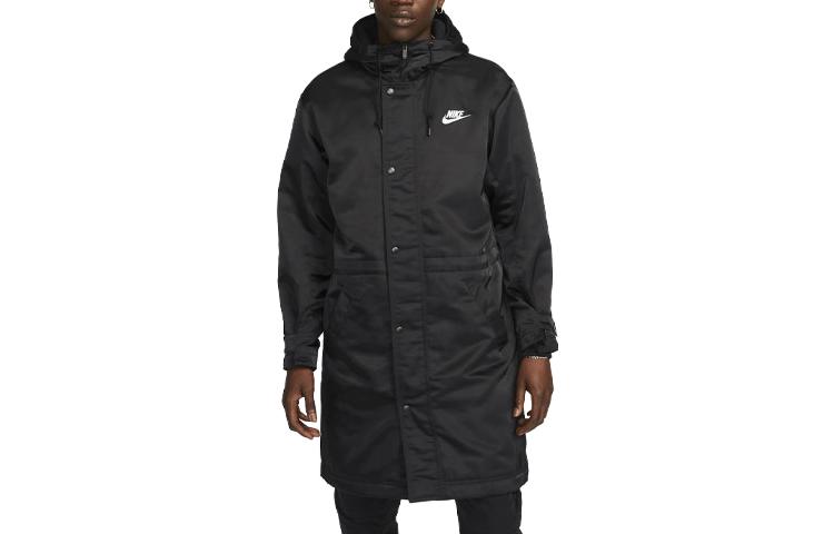 Nike Club Logo Embroidered Mid-Length Parka Hoodie Black FB7320-010