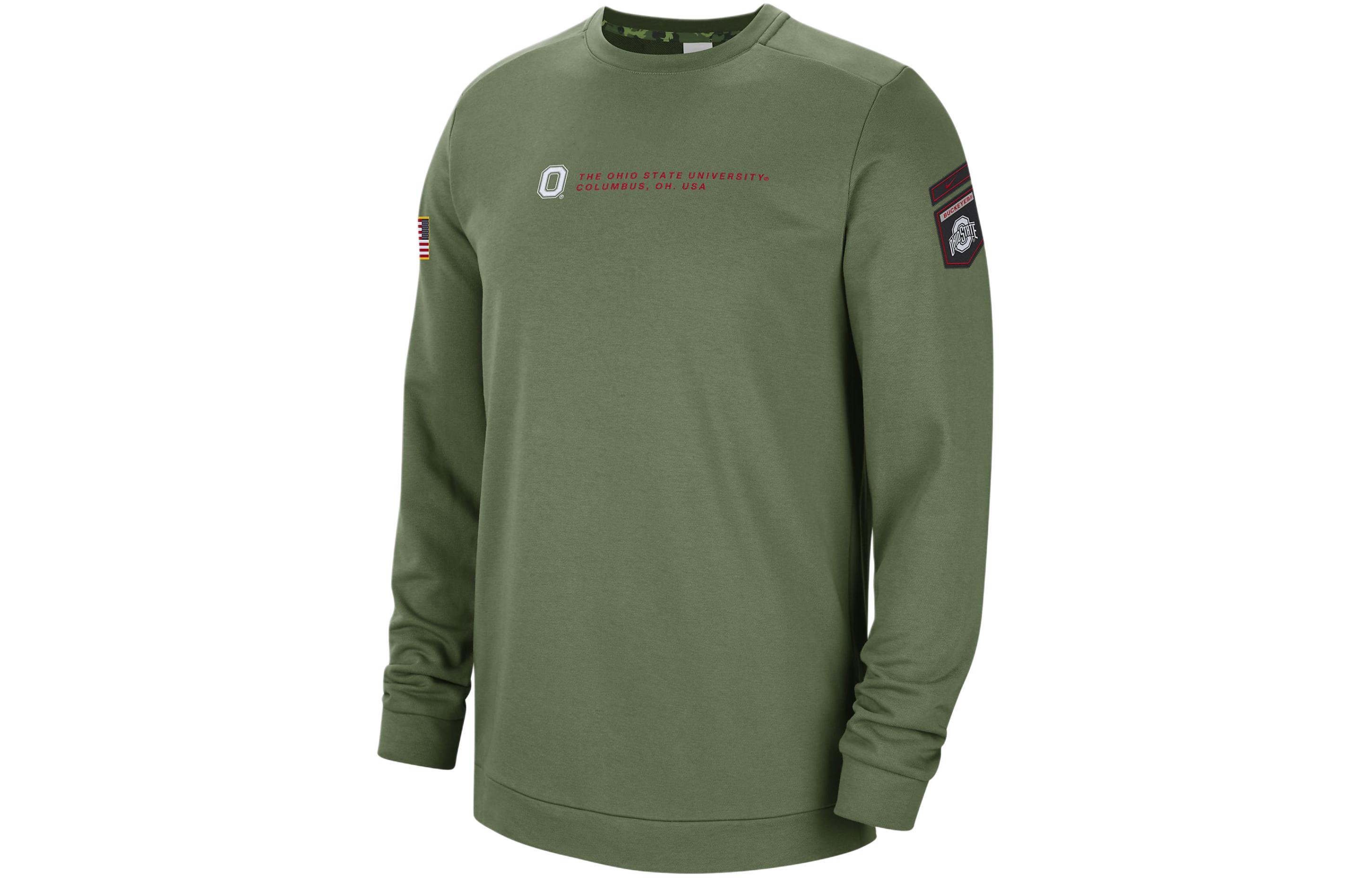 Nike College Dri-FIT Ohio State Logo Graphic Ribbed Crewneck Sweatshirt Olive Mens DQ2103-328