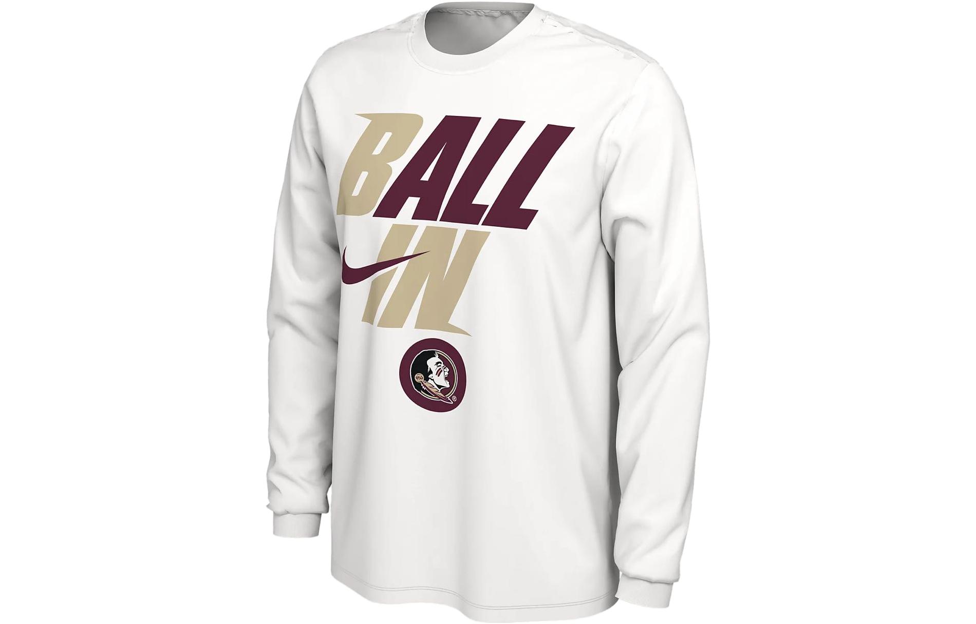 Nike College Florida State Letter Print White Long-Sleeve Crewneck T-Shirt 00038483X-FS2