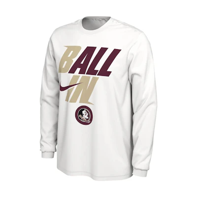 Nike College Florida State Letter Print White Long-Sleeve Crewneck T-Shirt 00038483X-FS2