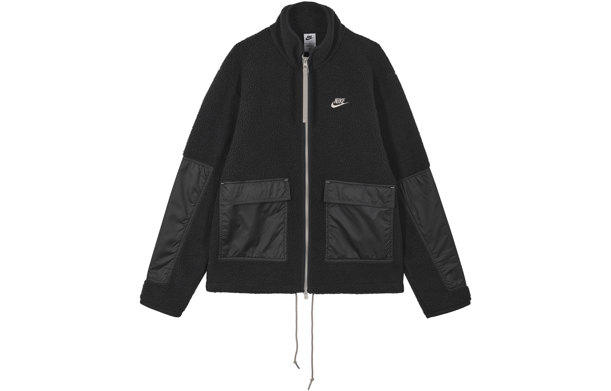 Nike Contrast Logo Embroidered Fleece High-Neck Jacket Black Mens DV8183-010