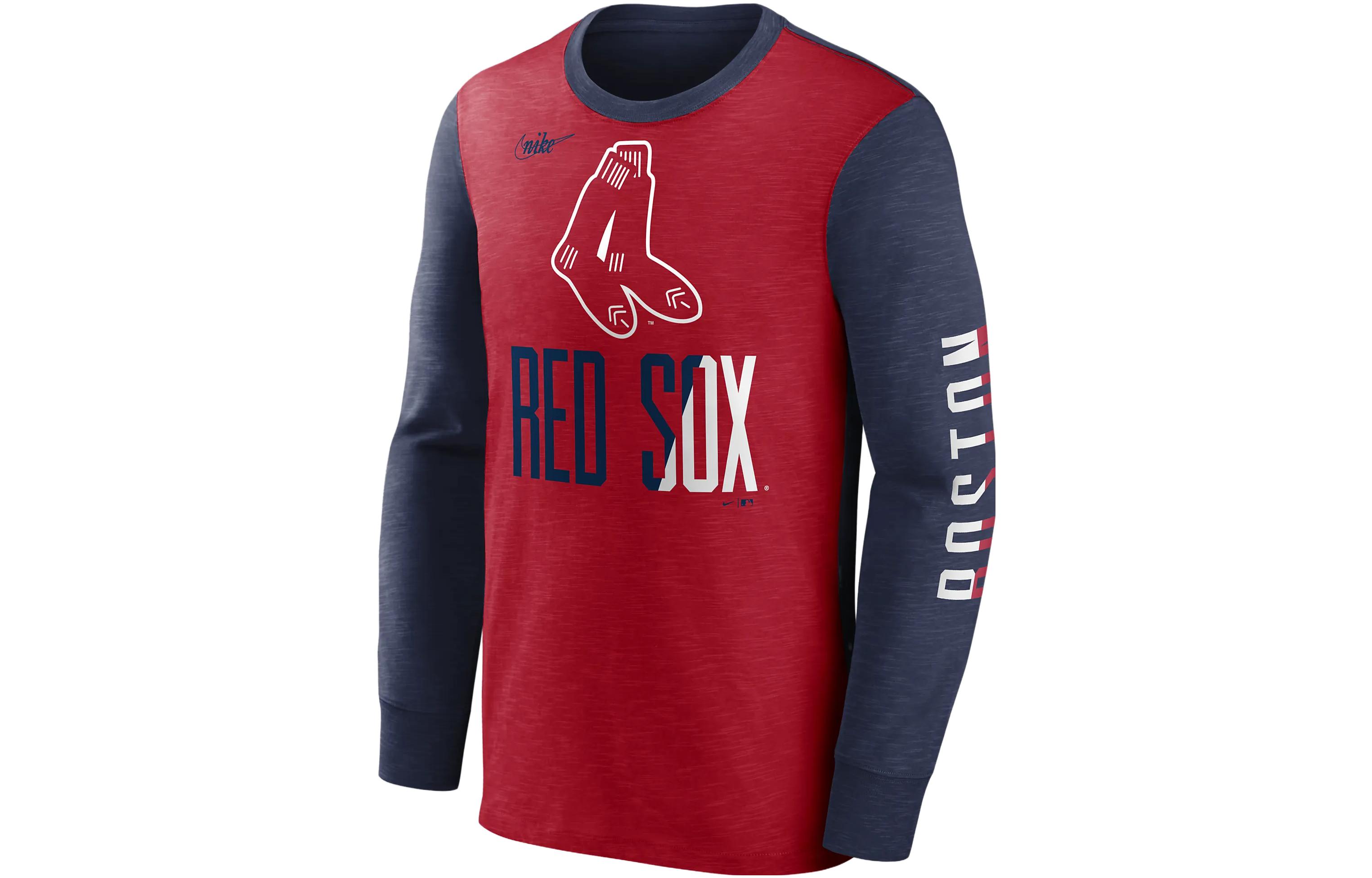 Nike Cooperstown Rewind Splitter Boston Red Sox Long-Sleeve Tee Navy Blue Mens NMMH11L8BRS-0M1