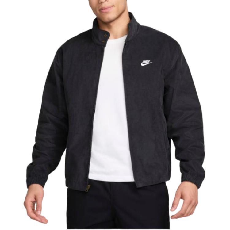 Nike Corduroy Harrington Jacket Black Embroidered Logo Long Sleeve FZ0631-010