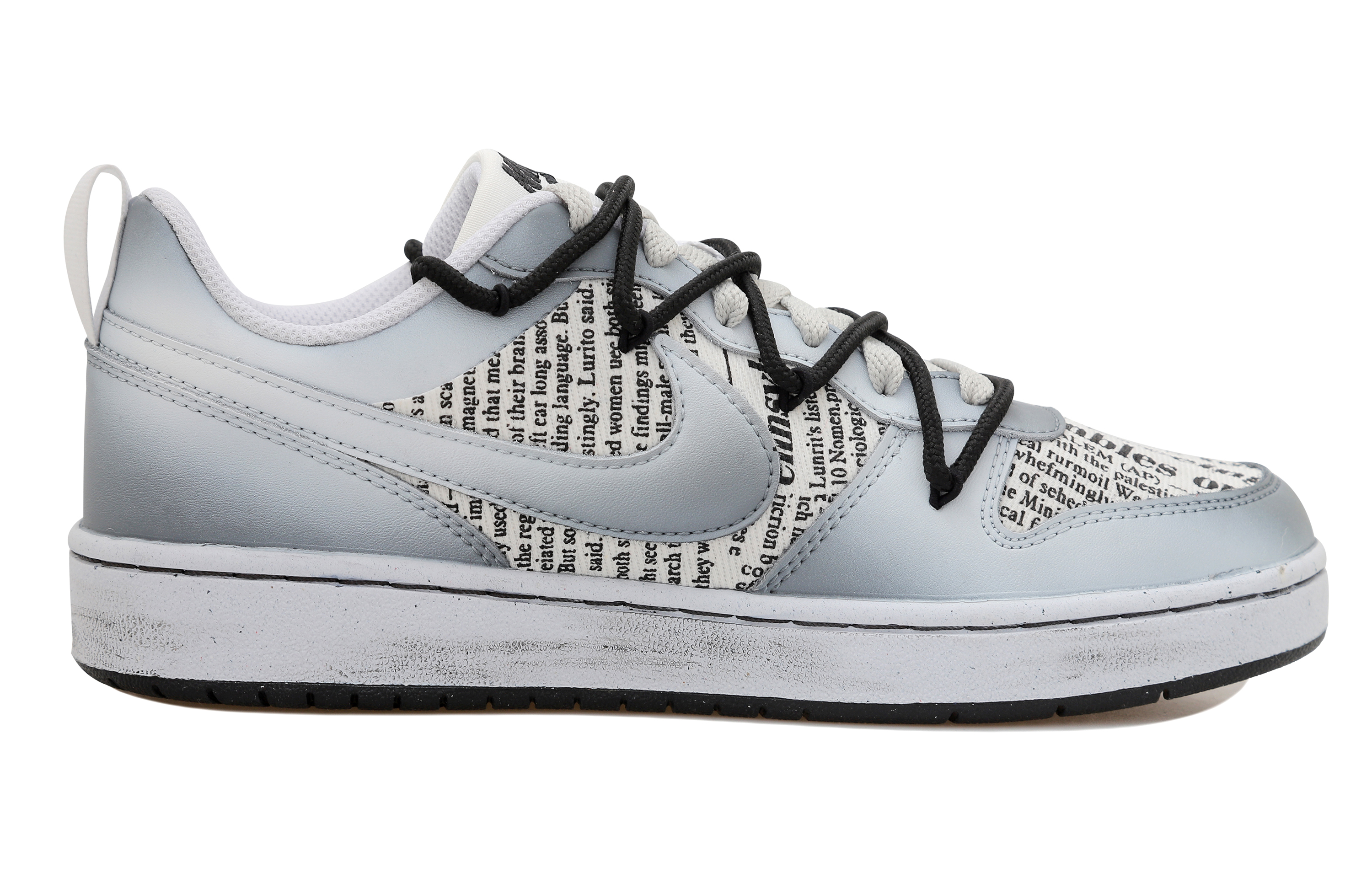 Nike Court Borough Low 2 'Newspaper Patch Pearl Jewel Distressed Grey White' 圖 2