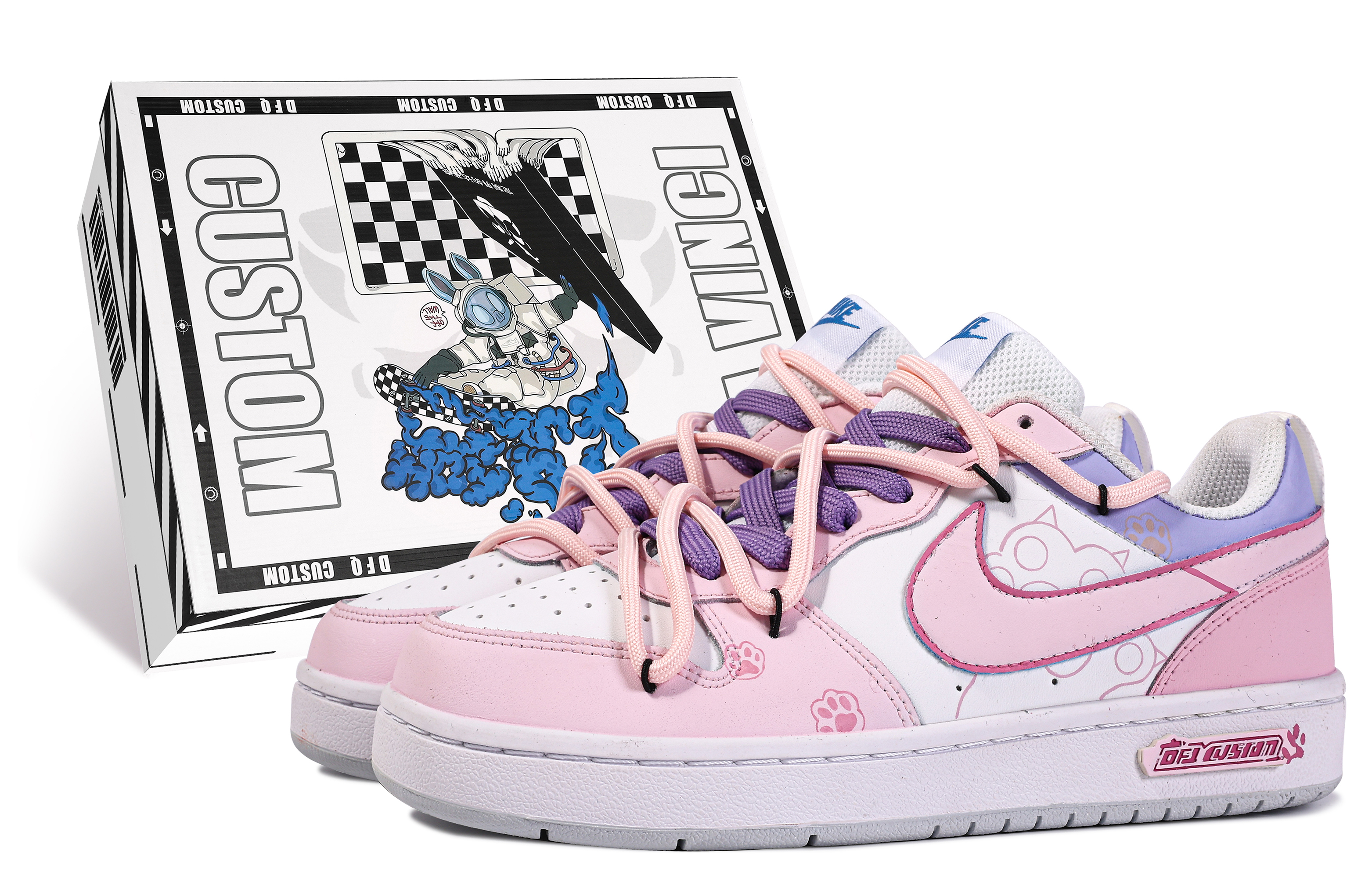 Nike Court Borough Low 'Da Vinci Pink Cat Paw Custom' 圖 2