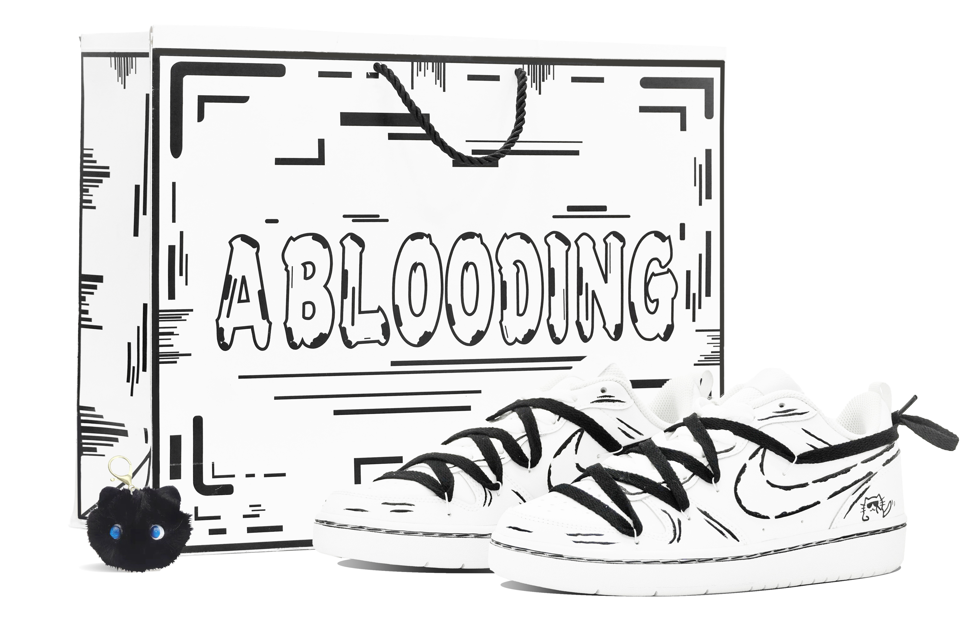 Buy 【定制球鞋】 Nike Court Borough ABLOODING 二次元系列 解構 線條小貓 低幫 板鞋 GS 黑色