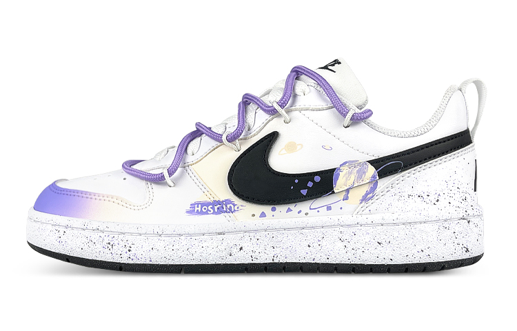 Buy 【定制球鞋】 Nike Court Borough 神秘星球 解構 潑墨 防滑耐磨 低幫 板鞋 GS 白紫