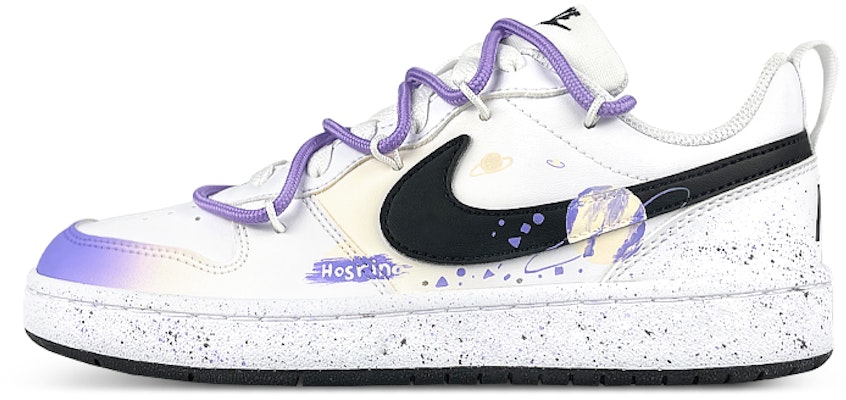 【定制球鞋】 Nike Court Borough 神秘星球 解構 潑墨 防滑耐磨 低幫 板鞋 GS 白紫 Buy 【定制球鞋】 Nike Court Borough 神秘星球 解構 潑墨 防滑耐磨 低幫 板鞋 GS 白紫