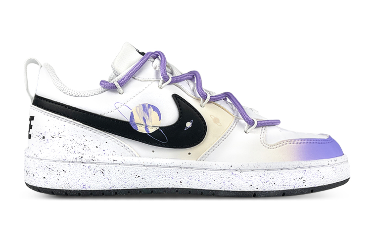 Order 【定制球鞋】 Nike Court Borough 神秘星球 解構 潑墨 防滑耐磨 低幫 板鞋 GS 白紫