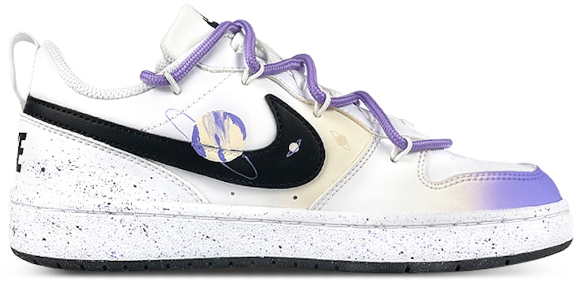【定制球鞋】 Nike Court Borough 神秘星球 解構 潑墨 防滑耐磨 低幫 板鞋 GS 白紫 Order 【定制球鞋】 Nike Court Borough 神秘星球 解構 潑墨 防滑耐磨 低幫 板鞋 GS 白紫