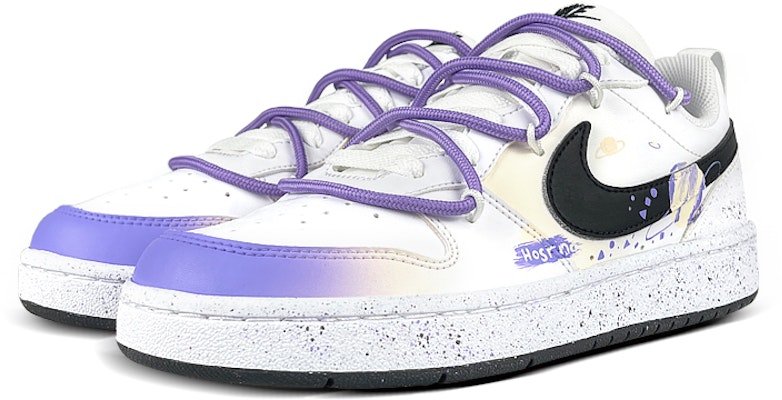 【定制球鞋】 Nike Court Borough 神秘星球 解構 潑墨 防滑耐磨 低幫 板鞋 GS 白紫 Lookbook 【定制球鞋】 Nike Court Borough 神秘星球 解構 潑墨 防滑耐磨 低幫 板鞋 GS 白紫