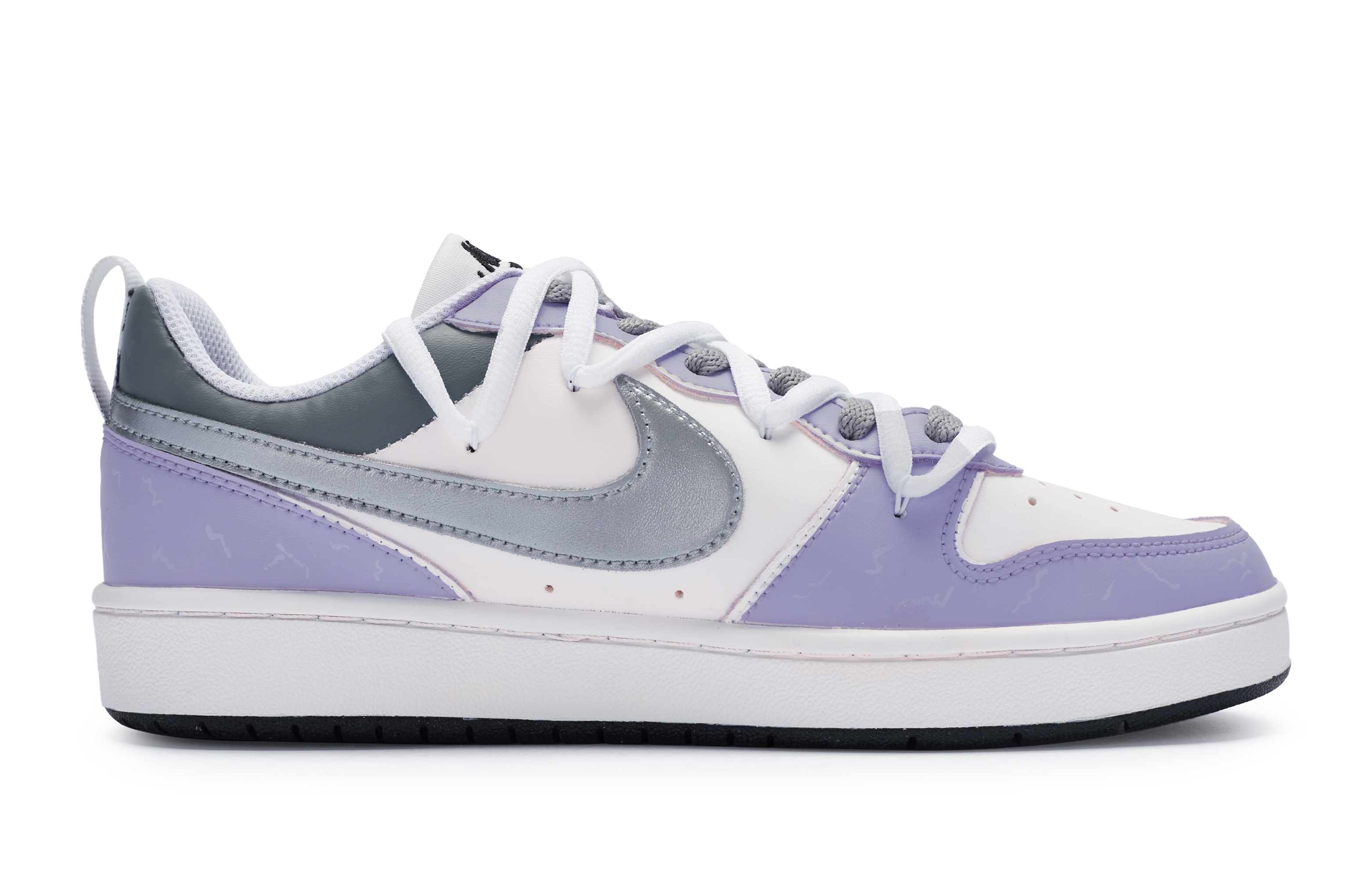 Order 【定制球鞋】 Nike Court Borough 811製造 夢幻銀紫 舒適百搭 高級小眾 防滑耐磨 低幫 板鞋 GS 銀紫白