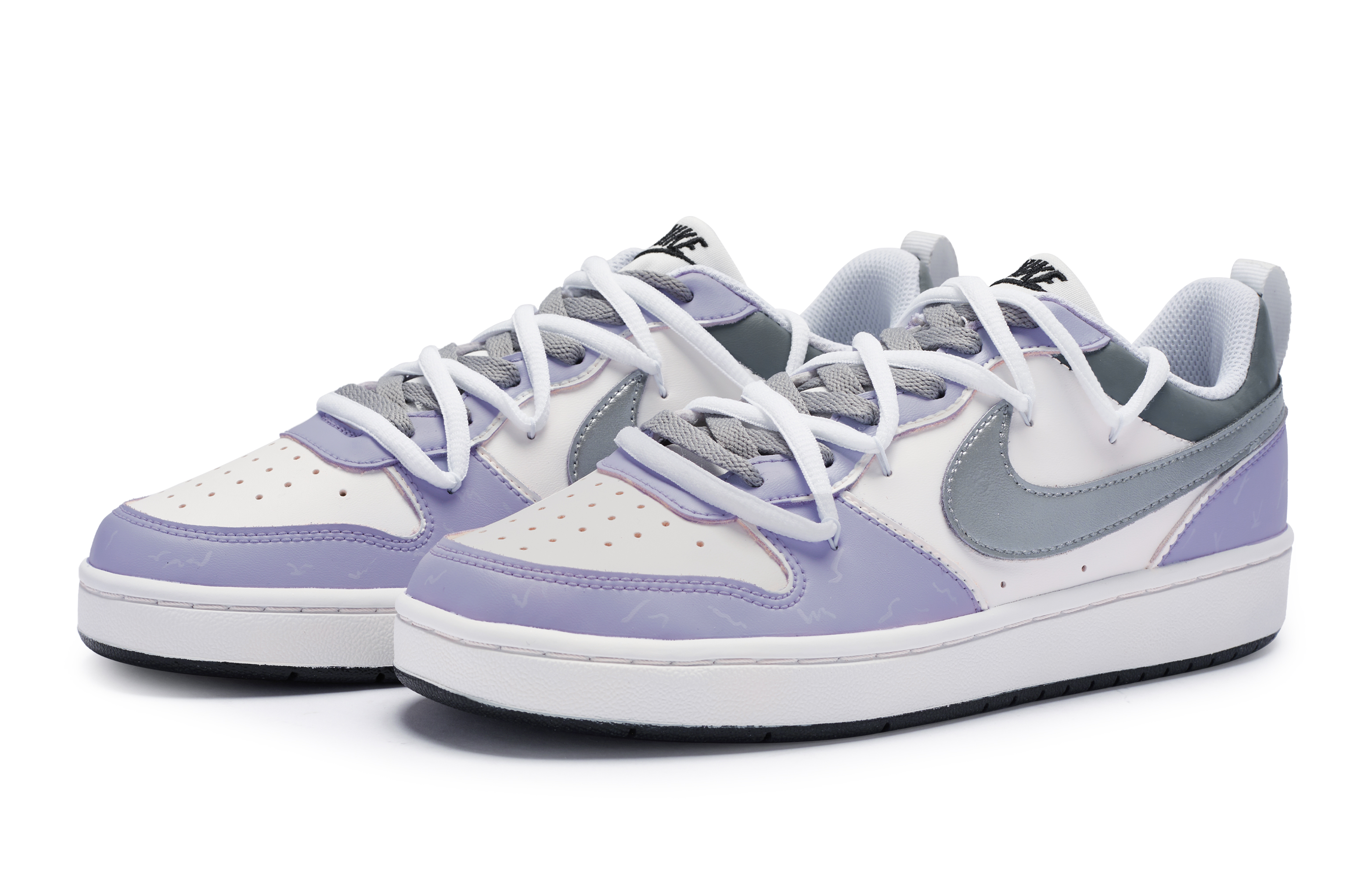 Lookbook 【定制球鞋】 Nike Court Borough 811製造 夢幻銀紫 舒適百搭 高級小眾 防滑耐磨 低幫 板鞋 GS 銀紫白