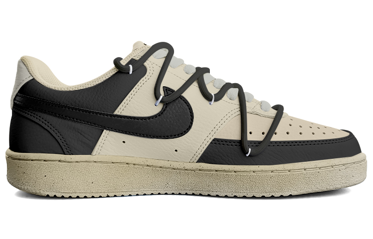 Order 【定製球鞋】Nike Court Vision 1 Low 冰美式 黑咖 復古 手繪 解構鞋帶 低幫 板鞋 男款 杏白色