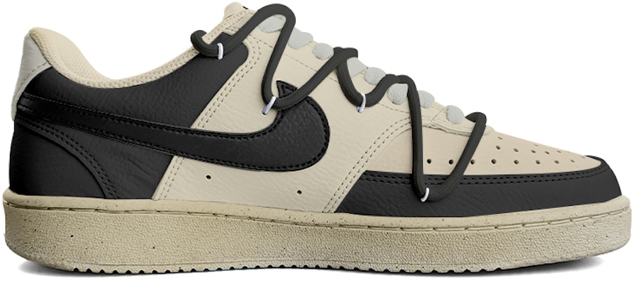 【定製球鞋】Nike Court Vision 1 Low 冰美式 黑咖 復古 手繪 解構鞋帶 低幫 板鞋 男款 杏白色 Order 【定製球鞋】Nike Court Vision 1 Low 冰美式 黑咖 復古 手繪 解構鞋帶 低幫 板鞋 男款 杏白色