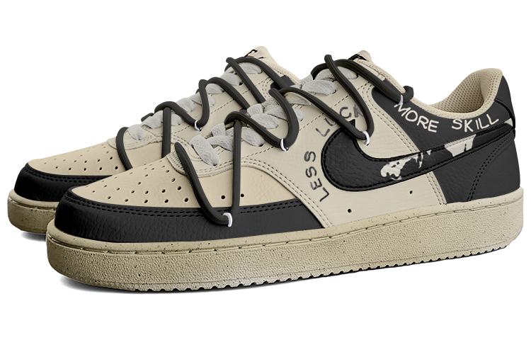 Lookbook 【定製球鞋】Nike Court Vision 1 Low 冰美式 黑咖 復古 手繪 解構鞋帶 低幫 板鞋 男款 杏白色