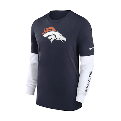Nike Denver Broncos Logo Cartoon Print Colorblock Crewneck Sweatshirt Navy Blue Men 00BYEF518W-05G