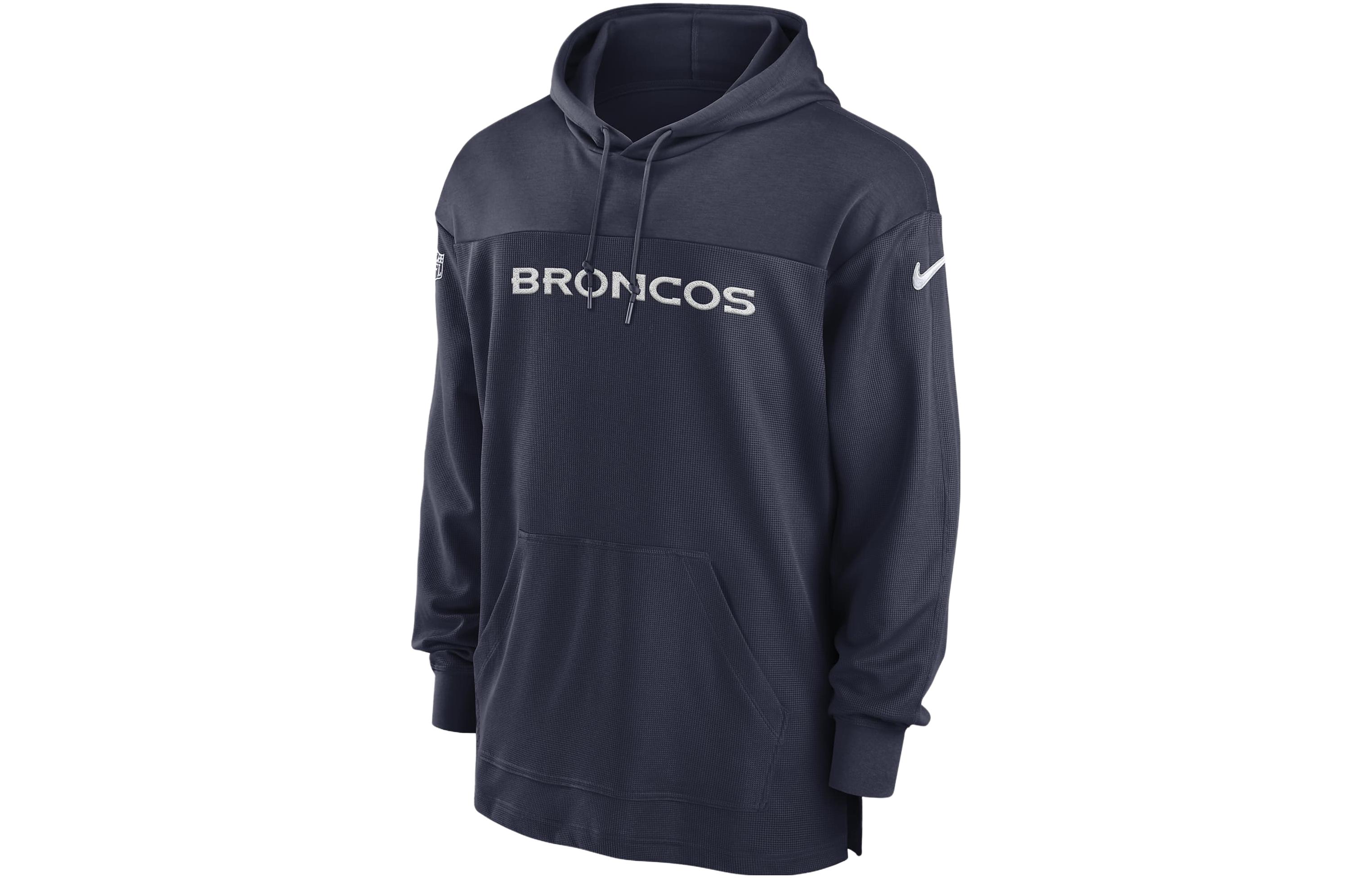 Nike Denver Broncos Navy Blue Logo Embroidered Hoodie Sideline Sweatshirt 00MO41S8W-BVK