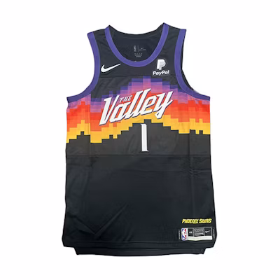 Nike Devin Booker Phoenix Suns The Valley City Edition Black Basketball Jersey. CN1627-010