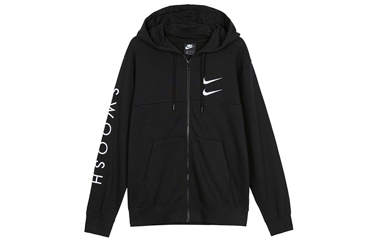 Nike Double Swoosh Logo Embroidered Zip Hoodie Jacket Black () CU3927-010