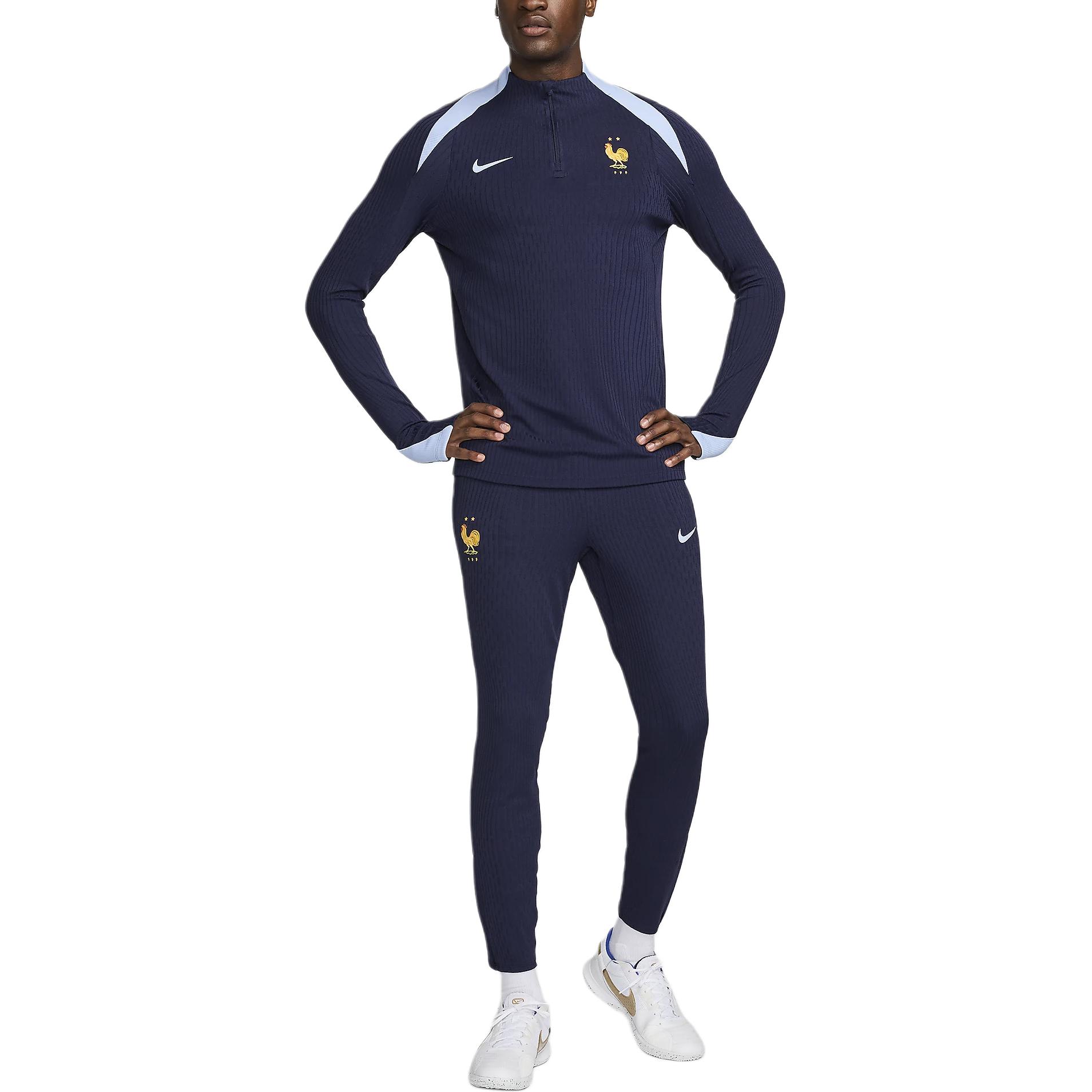 Shop 나이키 드라이 핏 ADV 로고 프린트 하프집 긴팔 풋볼 셔츠 옵시디언 블루 FJ1927-498